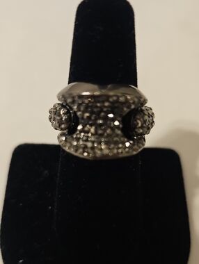 Pave Crystal Dome Statement Ring in Gunmetal